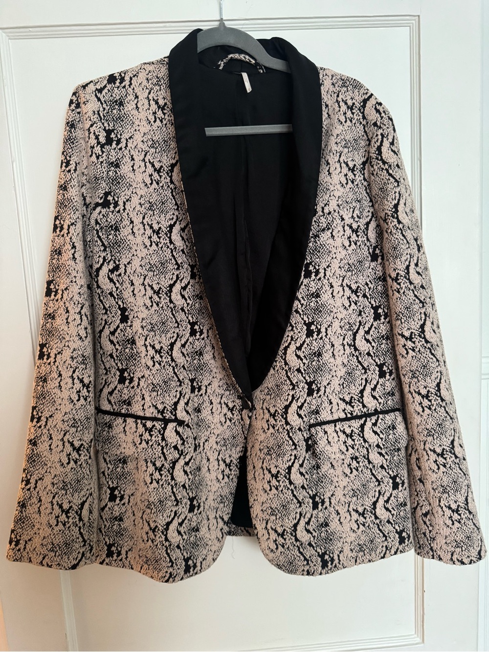 Free People Snake-Print Blazer Jacket in Black and Cream